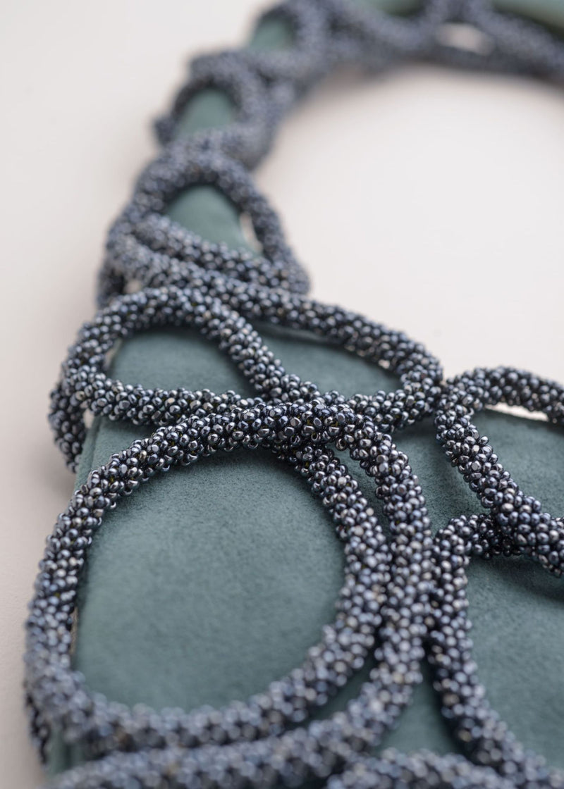 TAPIE HAIKURI METALLIC GREY TEAL LEATHER HANDBAG