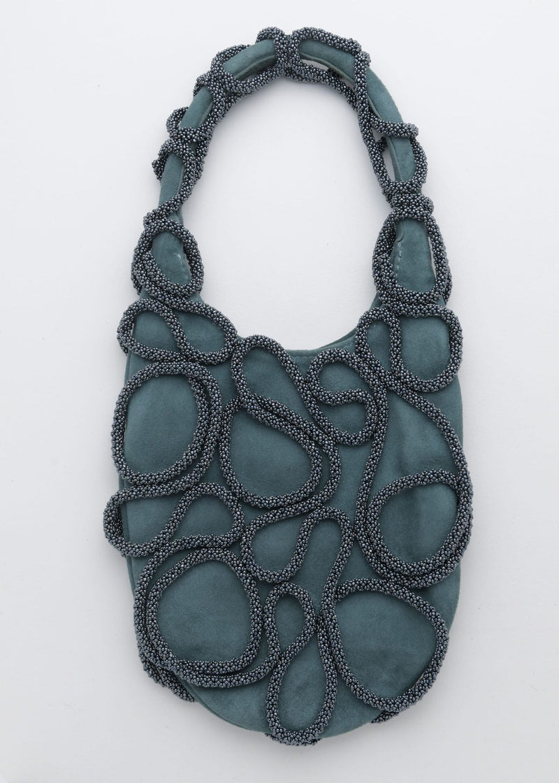 TAPIE HAIKURI METALLIC GREY TEAL LEATHER HANDBAG
