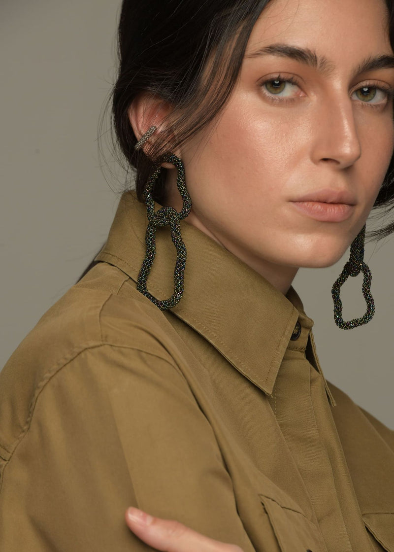 IRIDESCENT GREEN KIPURI LINK EARRINGS