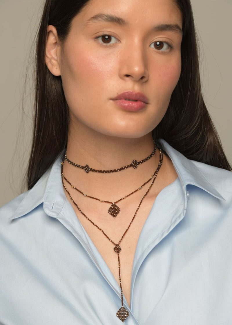 COLLAR WIXA LINEAL ORO PLATINO CAFE TRANSPARENTE