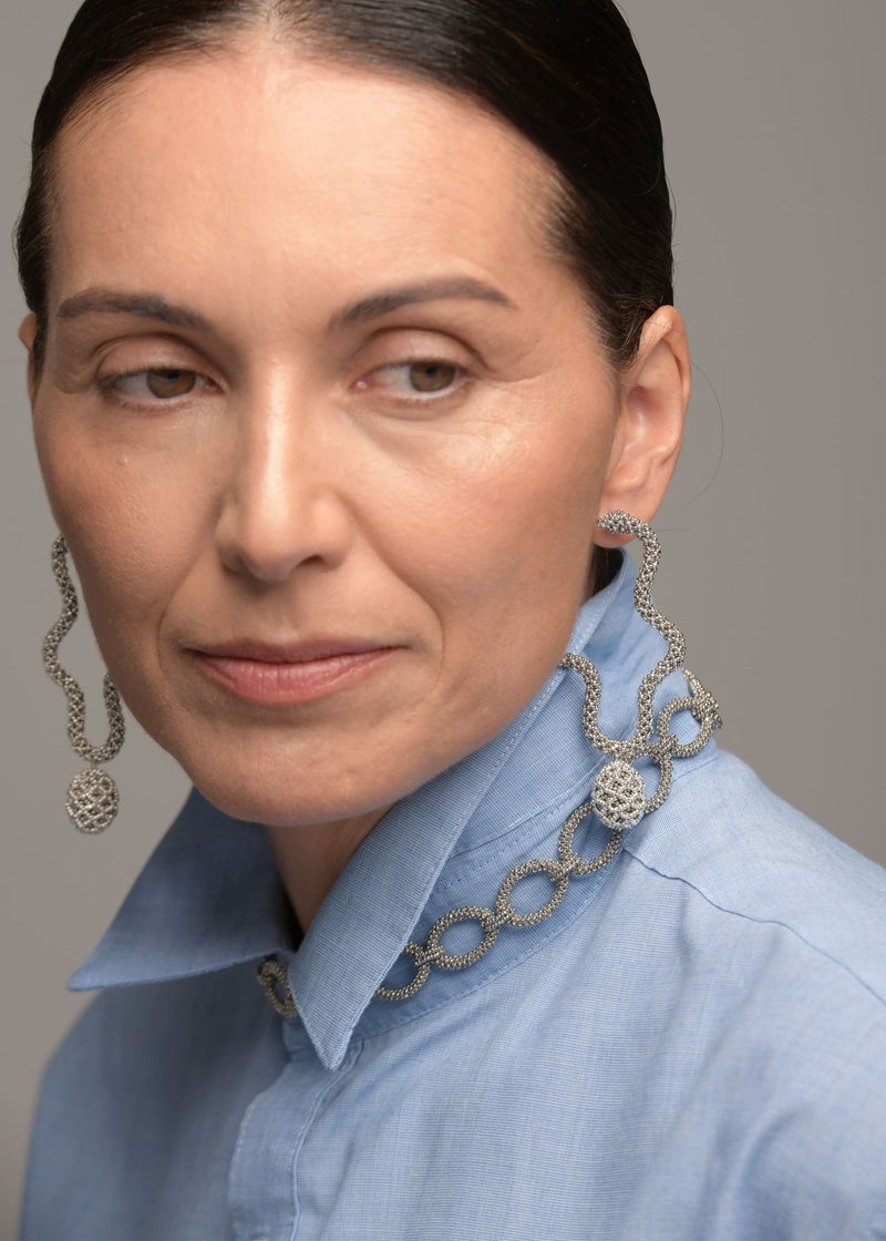 TAWARI IRREGULAR EARRINGS PLATINUM SILVER