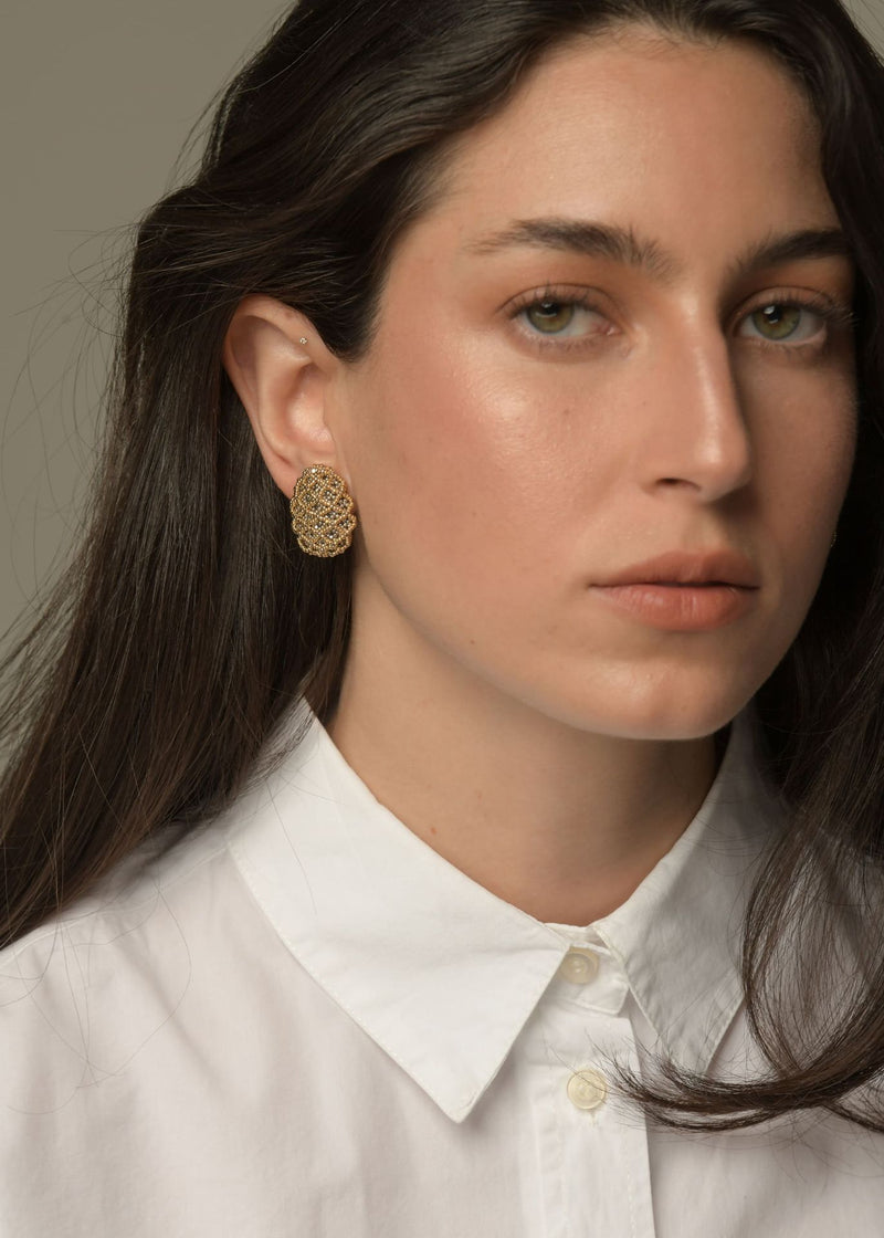 OPEN WEAVE TAWARI EARRINGS GOLD PLATINUM