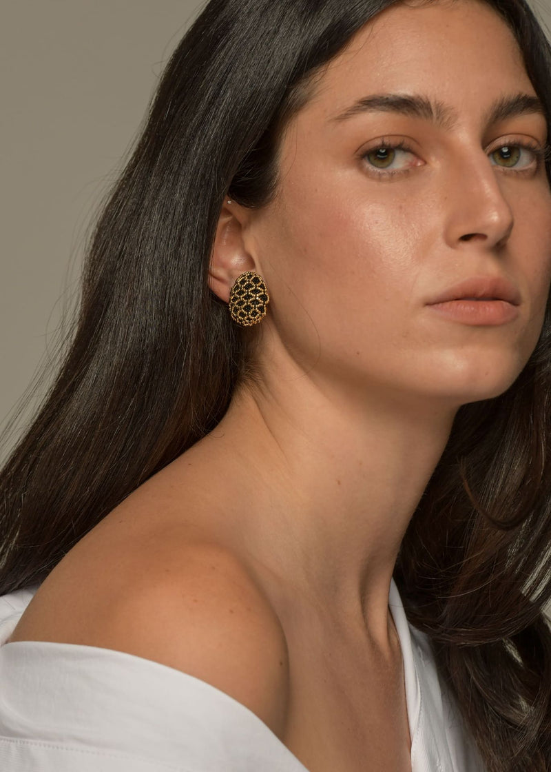 TAWARI BLACK GOLD OPEN WEAVE EARRINGS