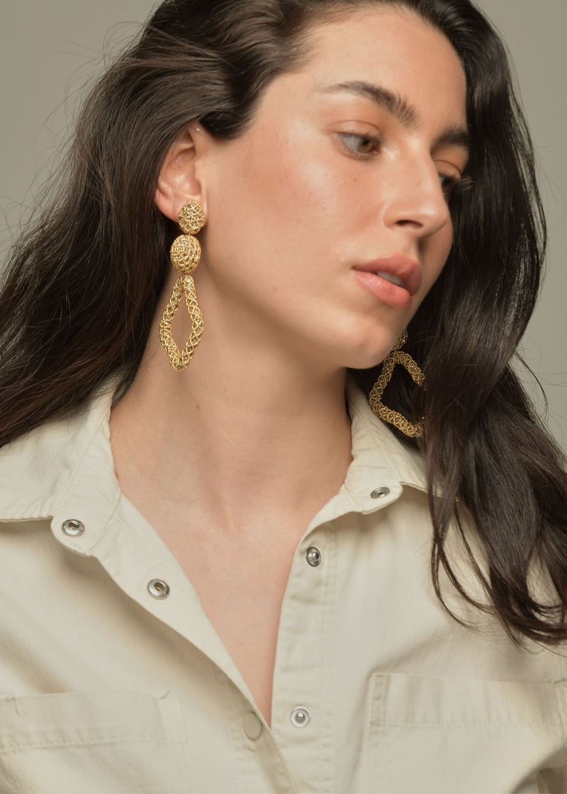 TAWARI OPEN WEAVE HAUTE EARRINGS GOLD PLATINUM