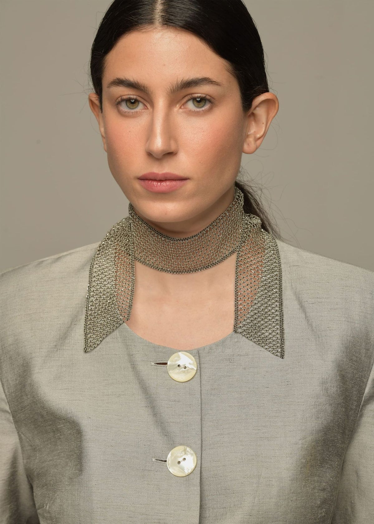 OPEN-KNIT FOULARD PLATINUM BLACK