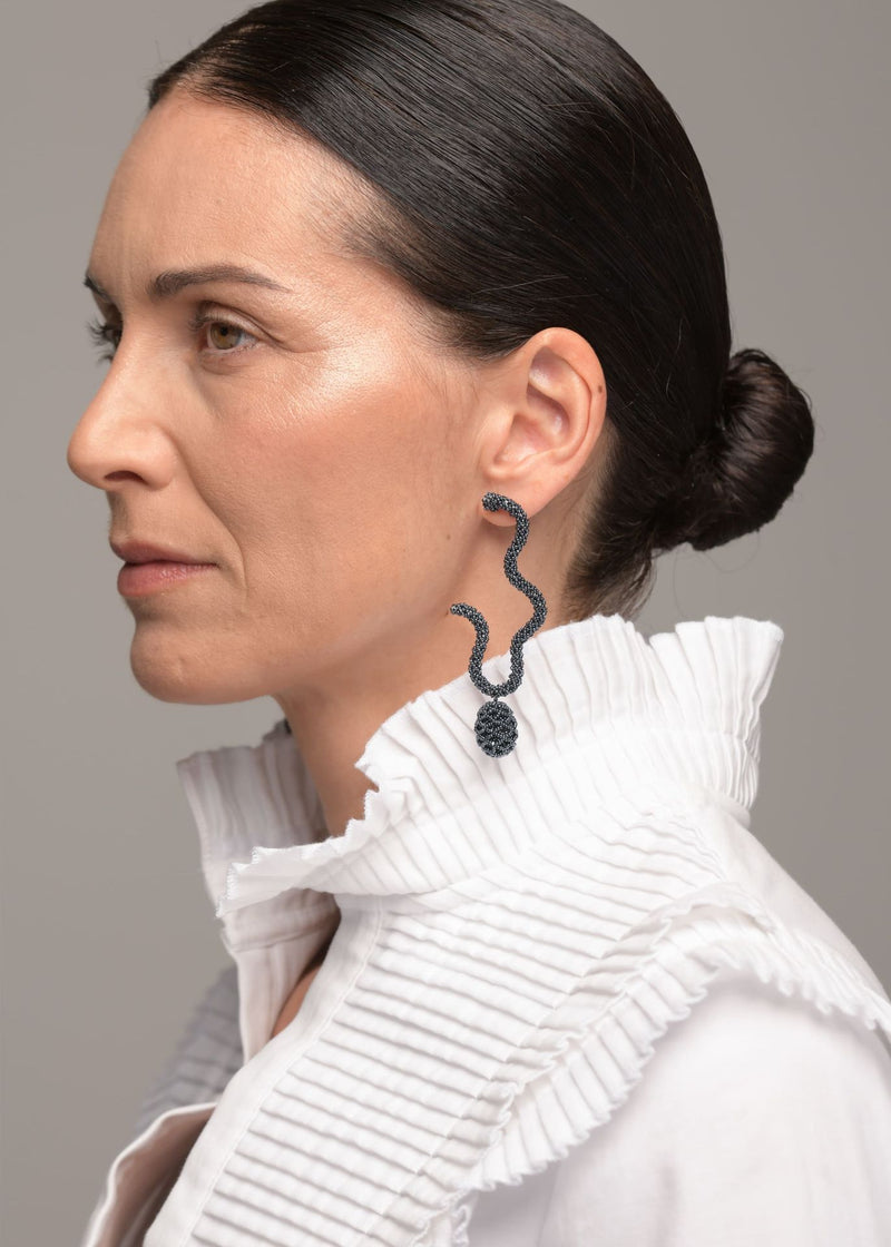 TAWARI IRREGULAR METALLIC GREY EARRINGS