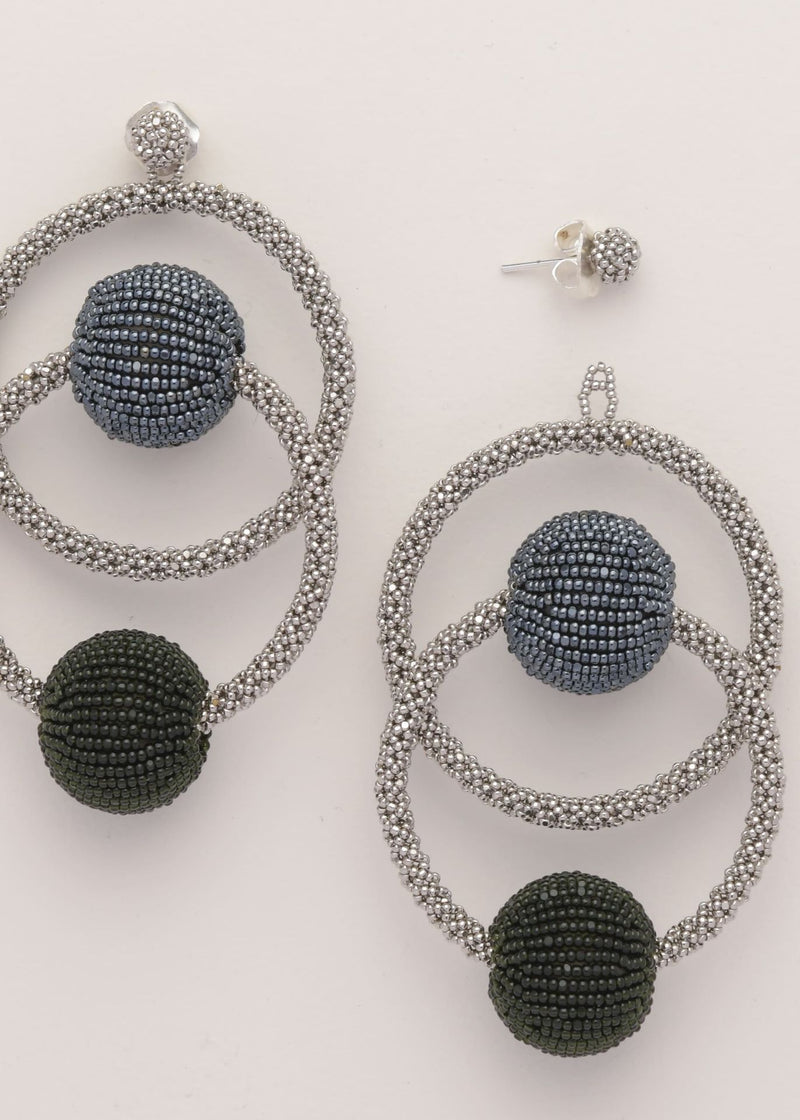 EARRINGS ECO SATEL PLATINUM GRAY METALLIC DARK BOTTLE GREEN