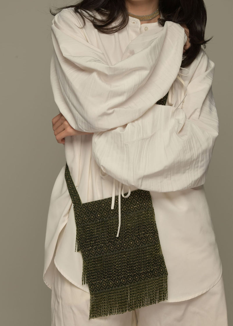 DARK BOTTLE GREEN GOLD STRAP BACKPACK