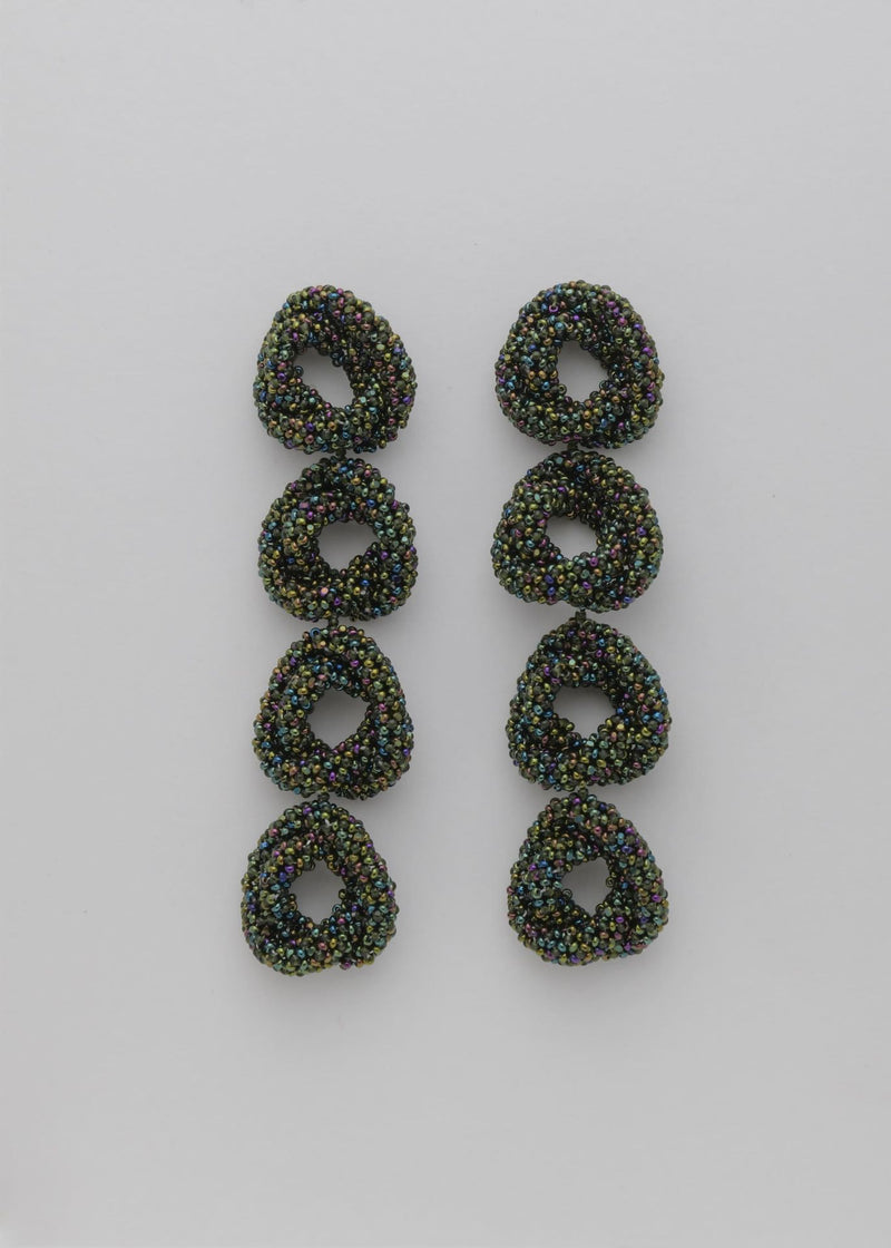 EARRINGS FOUR HAIKURI IRIDESCENT GREEN DARK BOTTLE GREEN