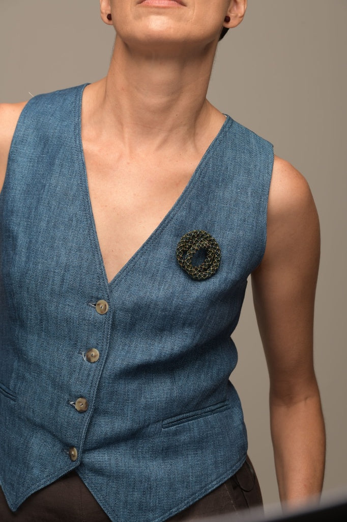 IRIDESCENT GREEN SPIRAL BROOCH