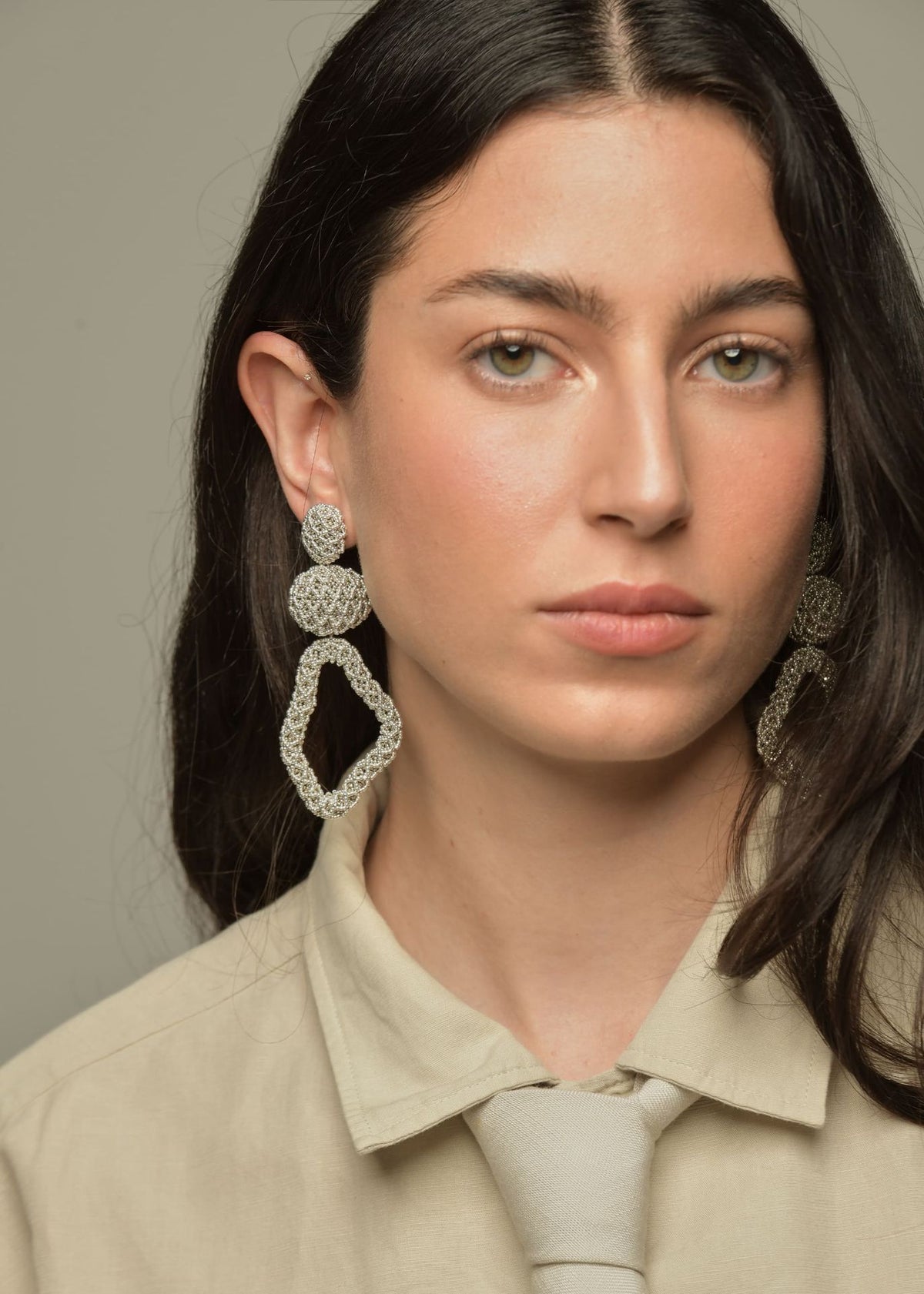 TAWARI OPEN WEAVE HAUTE EARRINGS PLATINUM SILVER