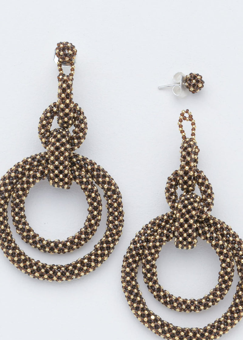 ARETES CINCO AROS CADENA ORO CAFÉ TRANSPARENTE
