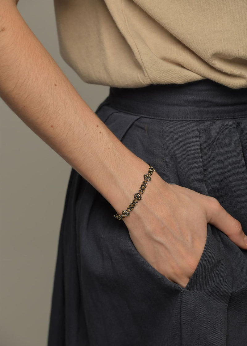 BRAZALETE OJO DE DIOS CADENA ORO GRIS METALICO