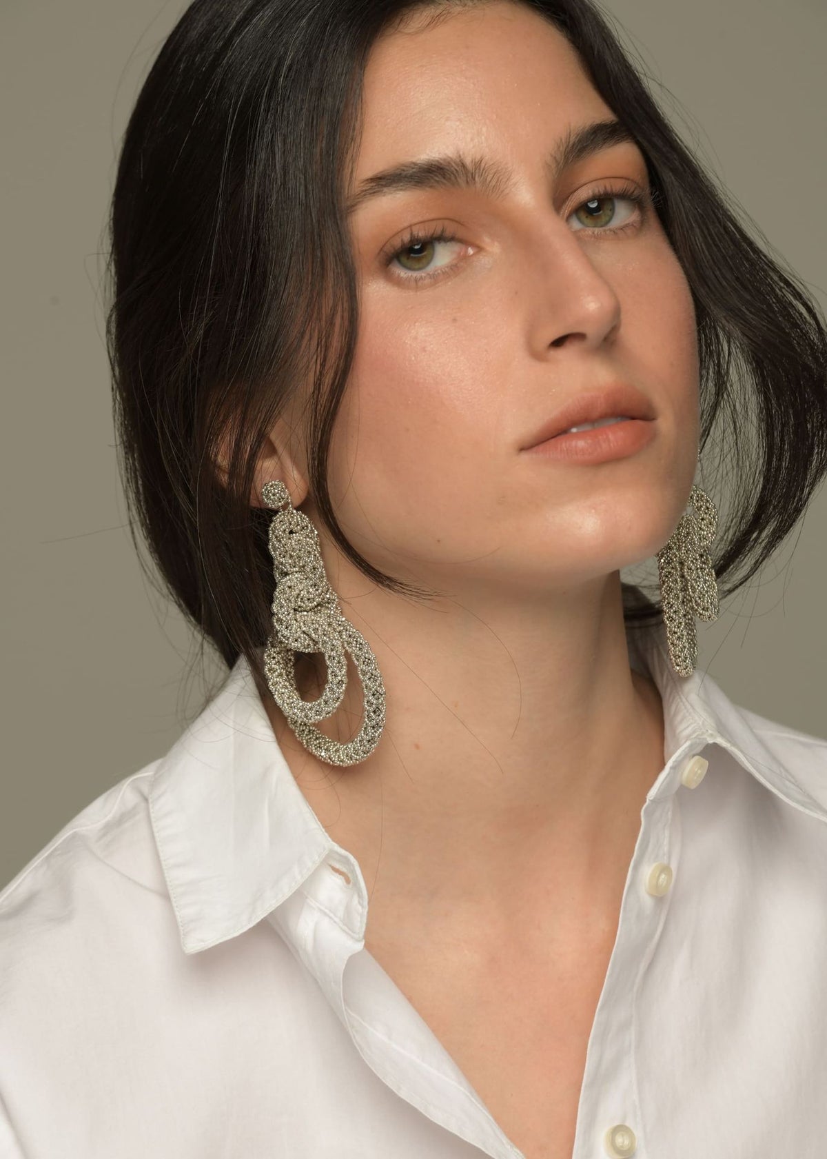 NAWI FIVE-HOOP EARRINGS, PLATINUM-PLATED SILVER