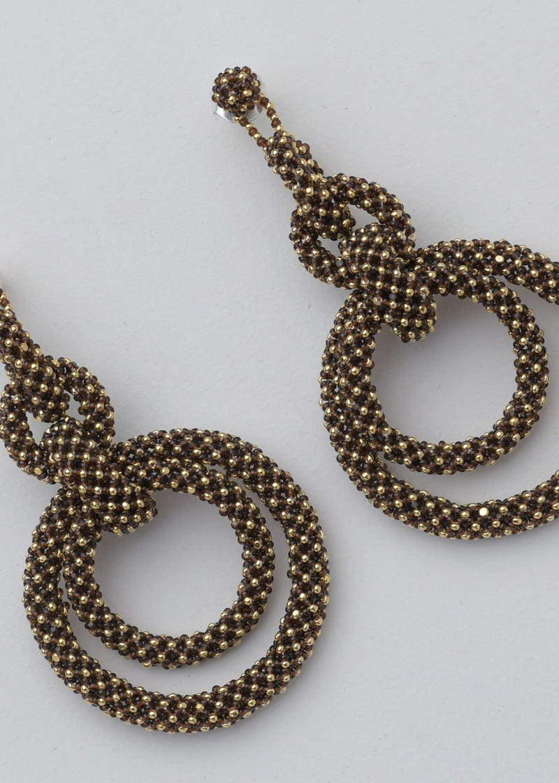 ARETES CINCO AROS CADENA ORO CAFÉ TRANSPARENTE
