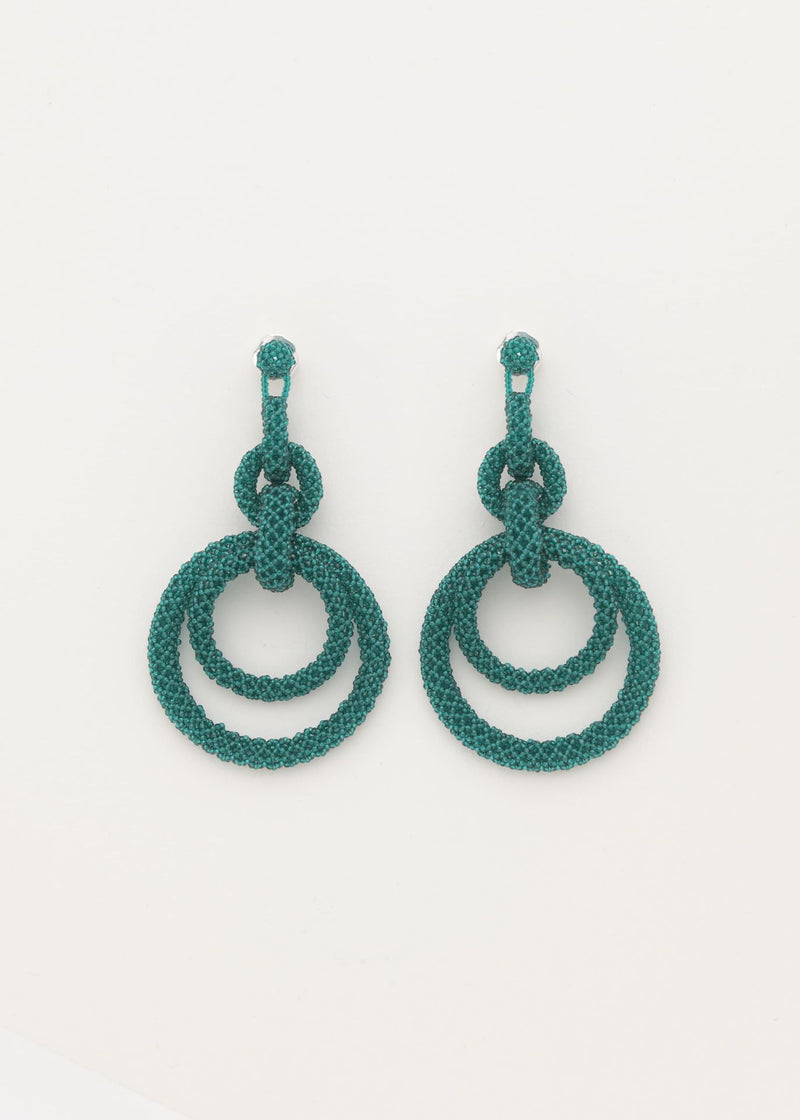 ARETES CINCO AROS CADENA VERDE ESMERALDA TRANSPARENTE