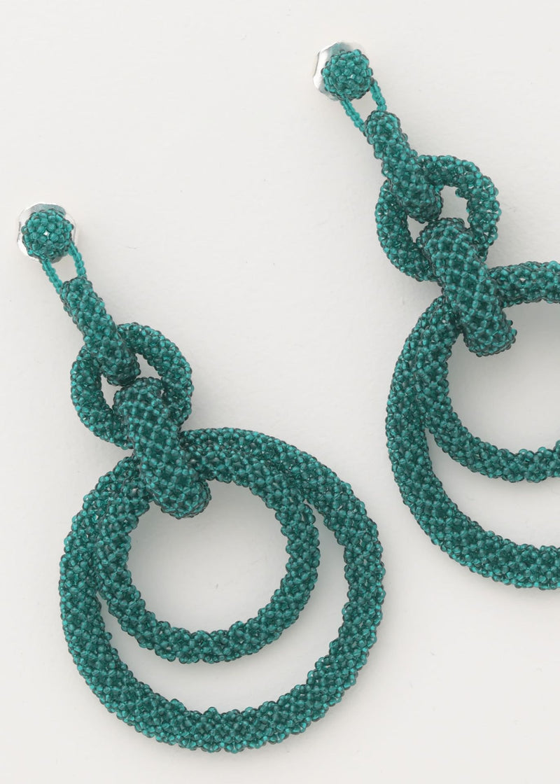 ARETES CINCO AROS CADENA VERDE ESMERALDA TRANSPARENTE