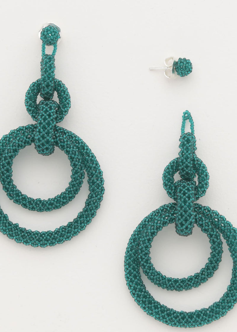 ARETES CINCO AROS CADENA VERDE ESMERALDA TRANSPARENTE