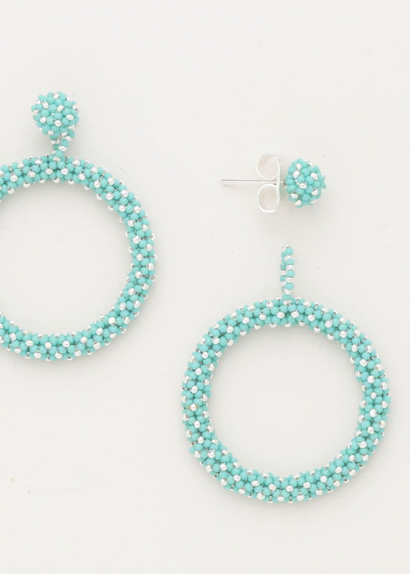 ARETES UN ARO MARTHA PLATA AZUL TURQUESA LUSTRE