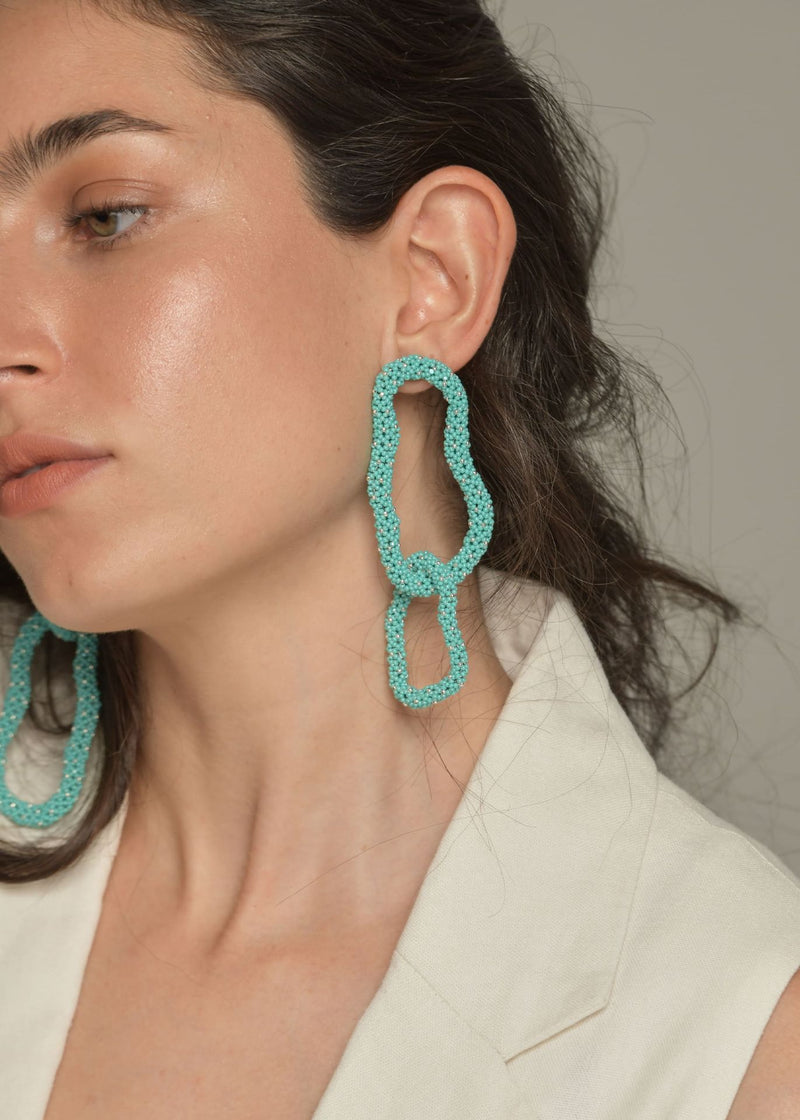 ARETES ESLABON KIPURI PLATA AZUL TURQUESA LUSTRE