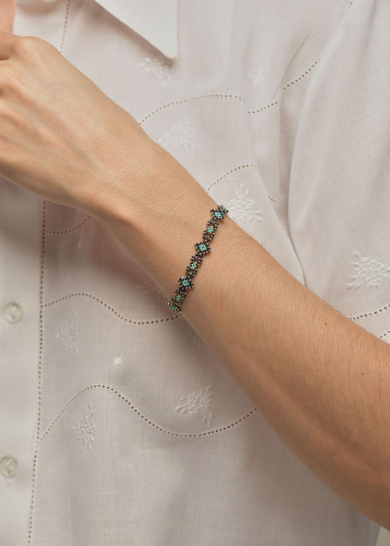 BRAZALETE OJO DE DIOS CADENA ORO AZUL ELECTRICO AZUL TURQUESA LUSTRE